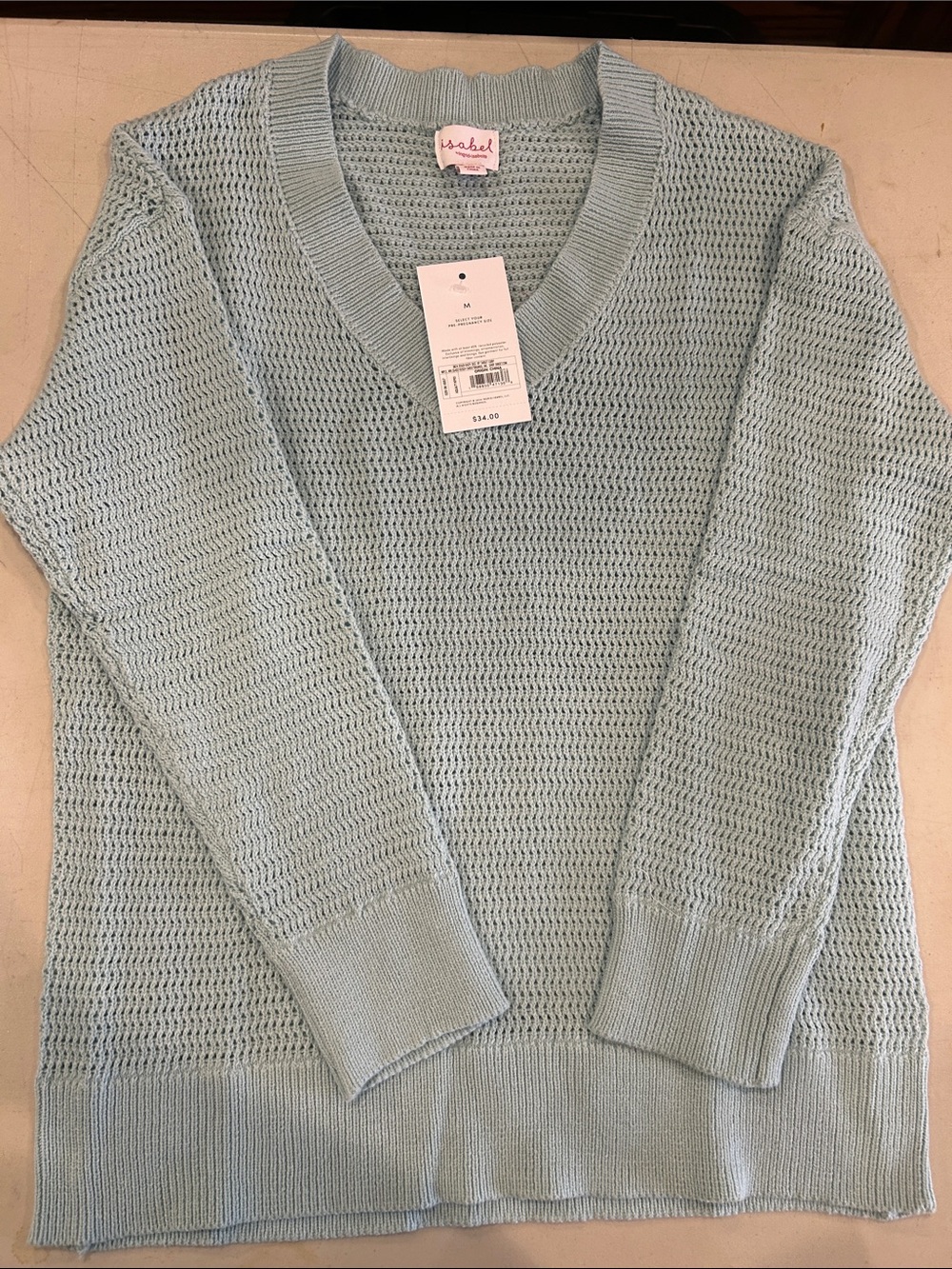 Ingrid & Isabel Pale Blue V-Neck Open Knit Sweater